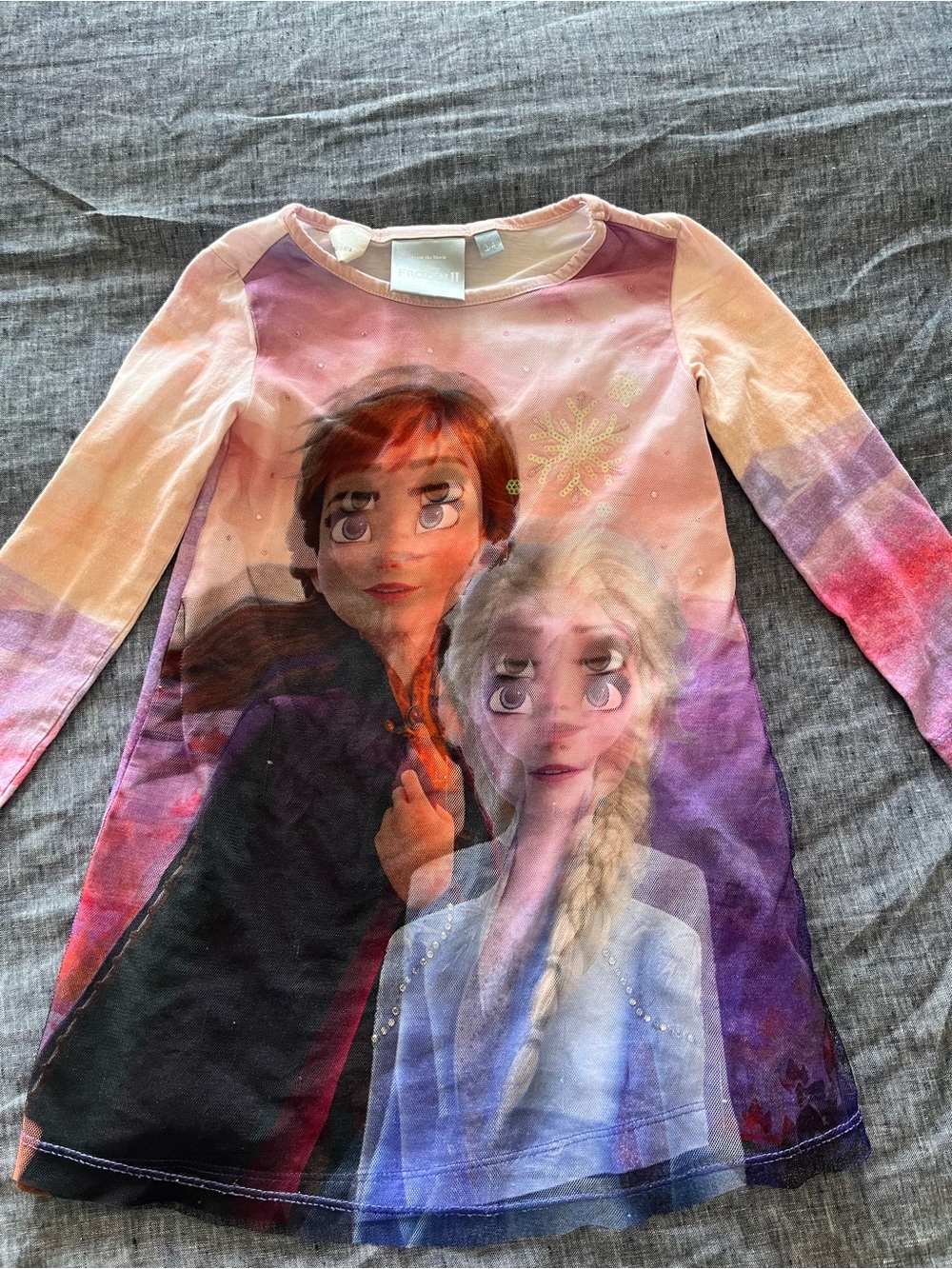 Disney Girls Pink Purple Elsa Anna Long Sleeve Dress